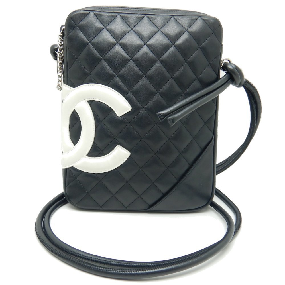 Chanel Cambon Line Shoulder Bag Diagonal Lambskin Black White